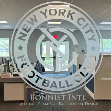 Custom decorative window film on modern glass office walls