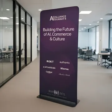 Printed tension fabric backdrop at a branded event