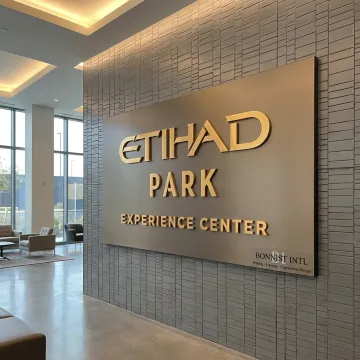 Custom branded wall mural in a business lobby