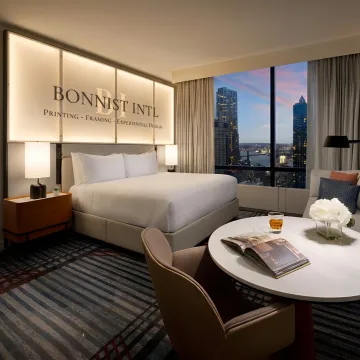 Custom backlit wall art in a modern lobby