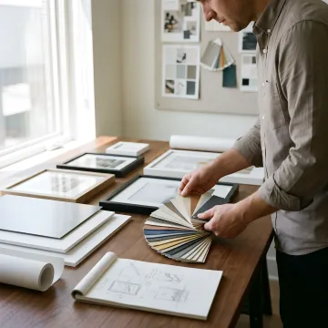 Designer reviewing curated artwork selections