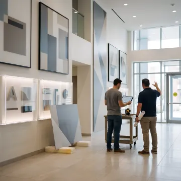 Corporate lobby with custom art and branded wall graphics