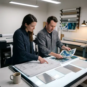 Art consulting team reviewing display plans