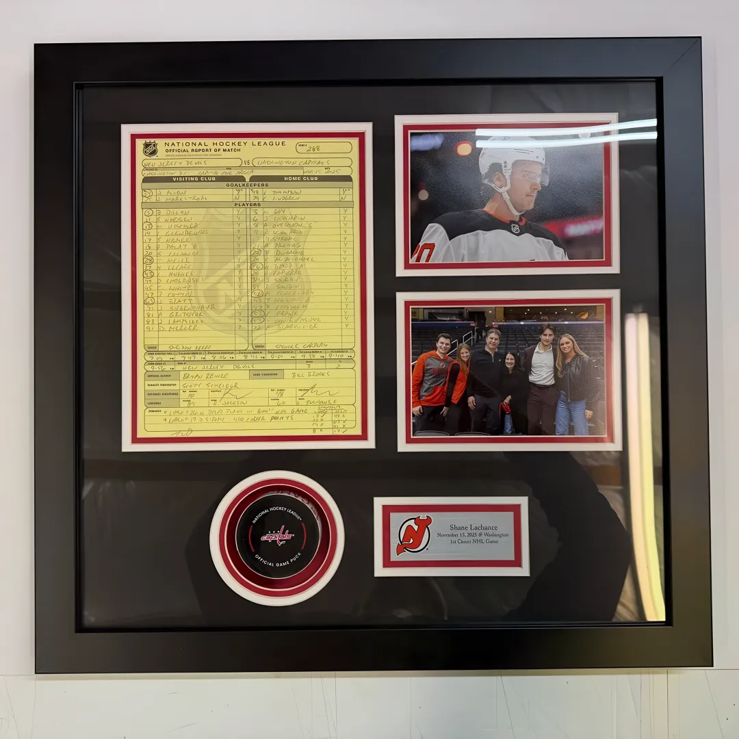 Custom sports memorabilia shadow box assembly
