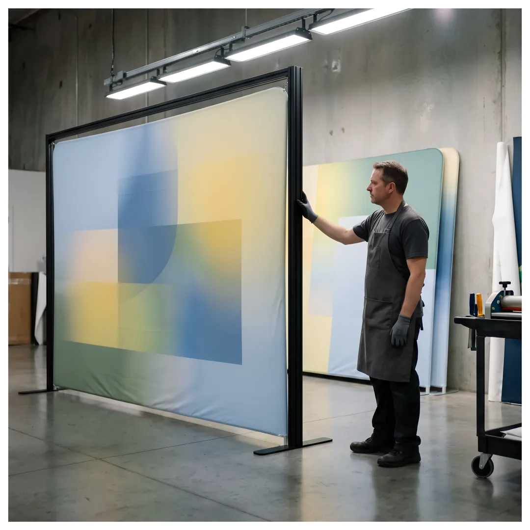 Printed tension fabric backdrop at a branded event