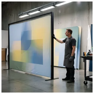 Printed tension fabric backdrop at a branded event