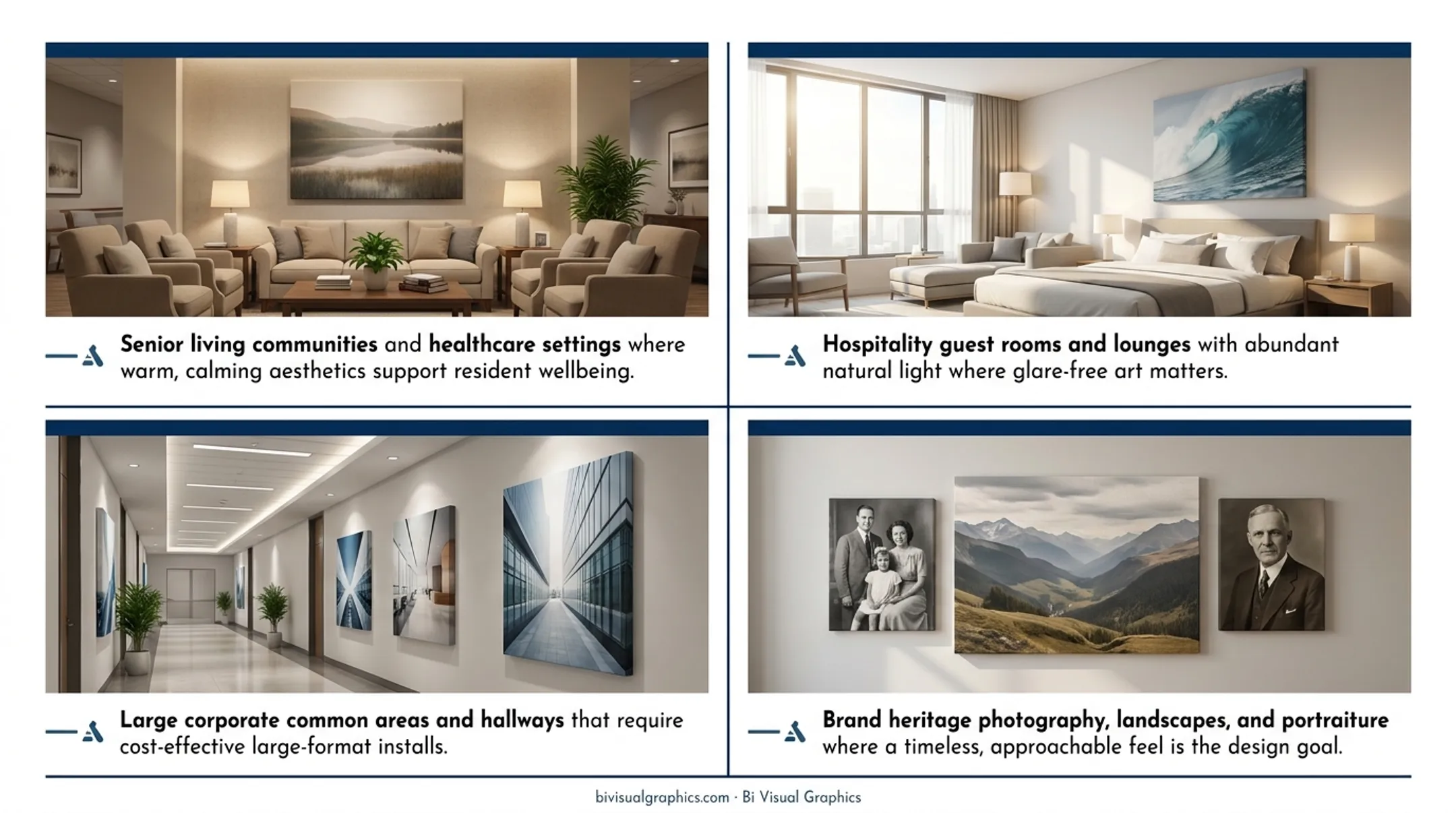 Canvas art prints displayed in bright hotel guest room with natural light