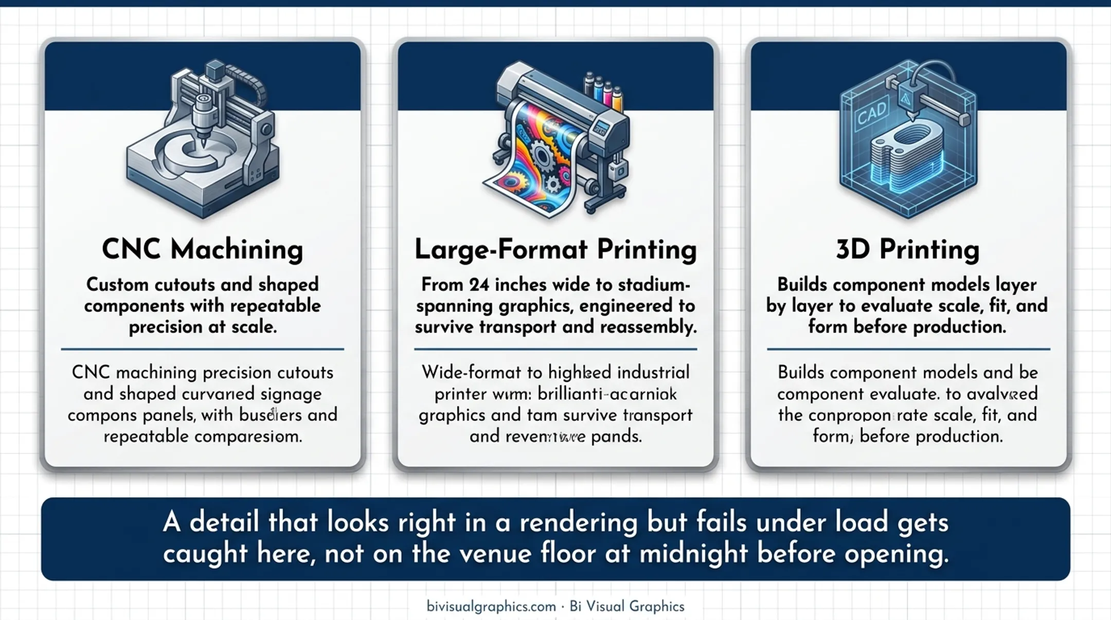 Three digital fabrication tools CNC machining large-format printing and 3D printing process overview
