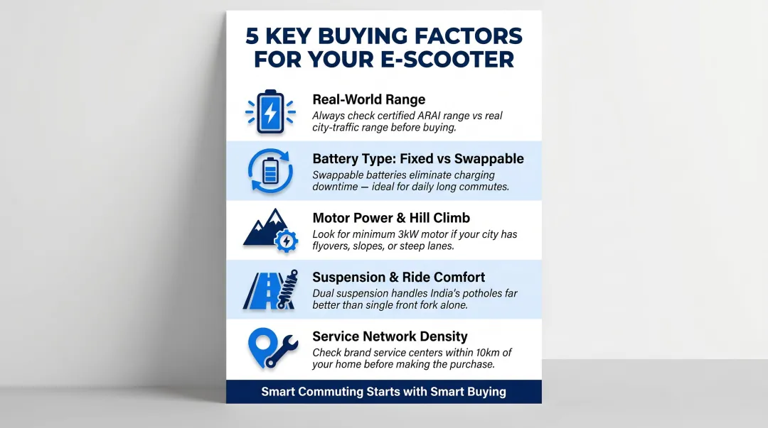 Five key factors checklist for choosing daily commuter electric scooter in India