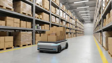 Warehouse autonomous mobile robot with swappable battery operating in fulfillment center