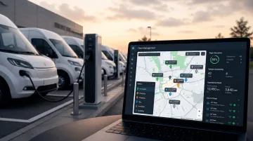 FleetOS dashboard interface showing GPS tracking and fleet management metrics for electric scooters