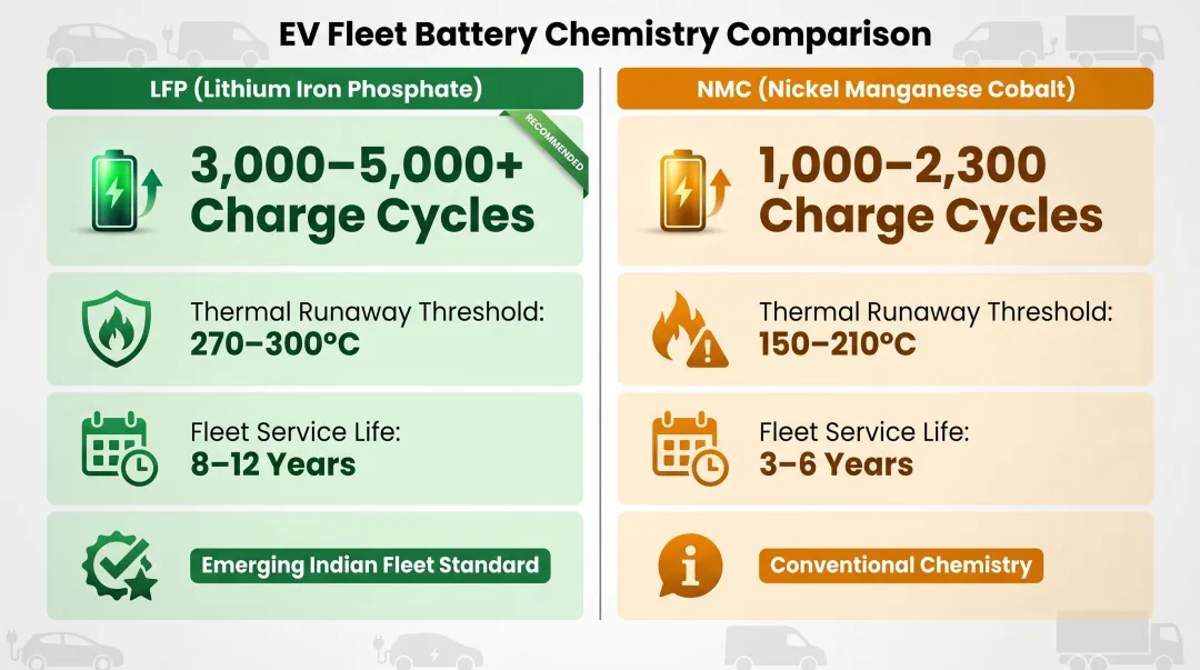 LFP versus NMC battery chemistry comparison for EV rental fleet operators