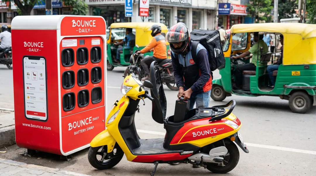 Bounce Daily low speed electric scooter rental with battery swap station in Bengaluru