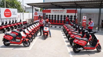 Bounce Daily EV rental hub with electric scooter fleet and charging station