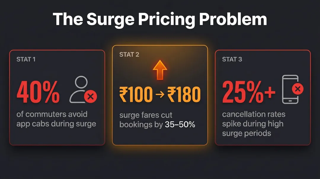 App-based cab surge pricing impact on commuter bookings and cancellations data