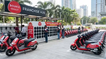 Bounce Daily FOCO franchise partner hub with EV scooters and battery swap station