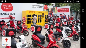 Bounce Daily electric scooter High Speed and Low Speed variants at rental hub with delivery equipment
