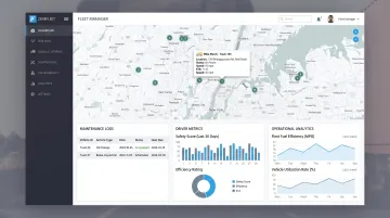 Modern fleet management dashboard displaying vehicle tracking maintenance and rider data analytics