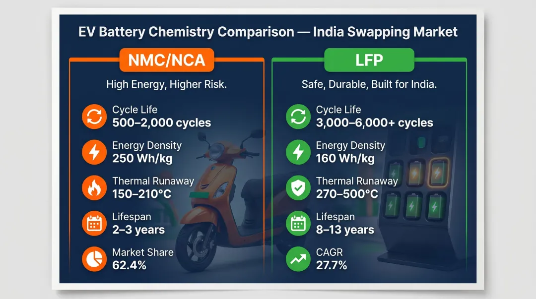 NMC versus LFP battery chemistry comparison for electric scooter swapping systems