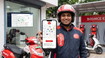 Delivery partner booking Bounce Daily rental scooter through mobile app interface