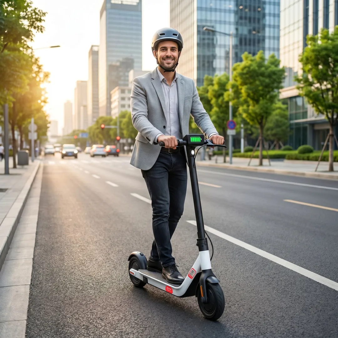 Rider using rented electric scooter