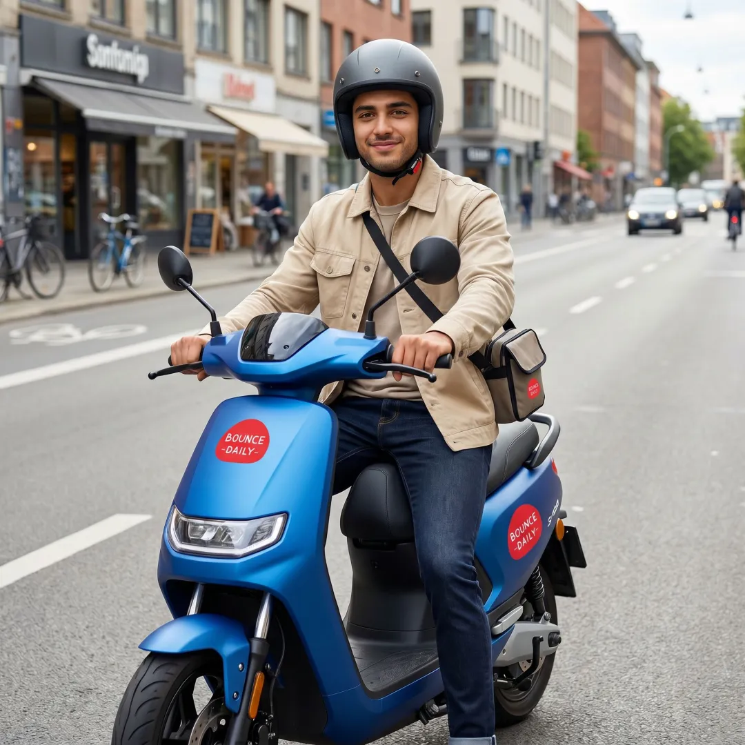 Rider using an electric scooter rental in the city