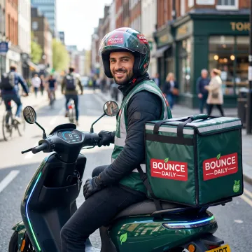 Delivery rider using electric scooter