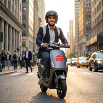 Rider using an electric scooter for daily commuting