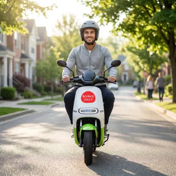 Rider using electric scooter for daily commute