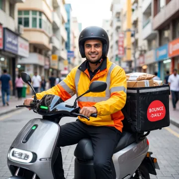 Delivery rider using electric scooter