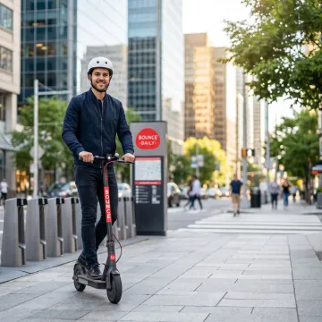 Rider using an EV scooter rental service