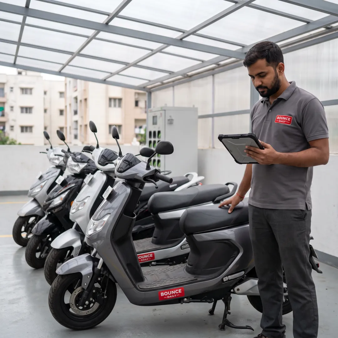 Fleet manager reviewing EV scooter operations