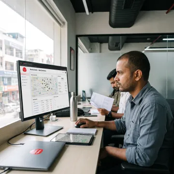 Fleet manager reviewing rental vehicle data
