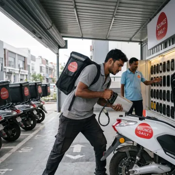 Gig worker swapping an EV scooter battery