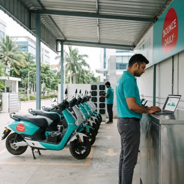 EV franchise partner reviewing scooter hub operations