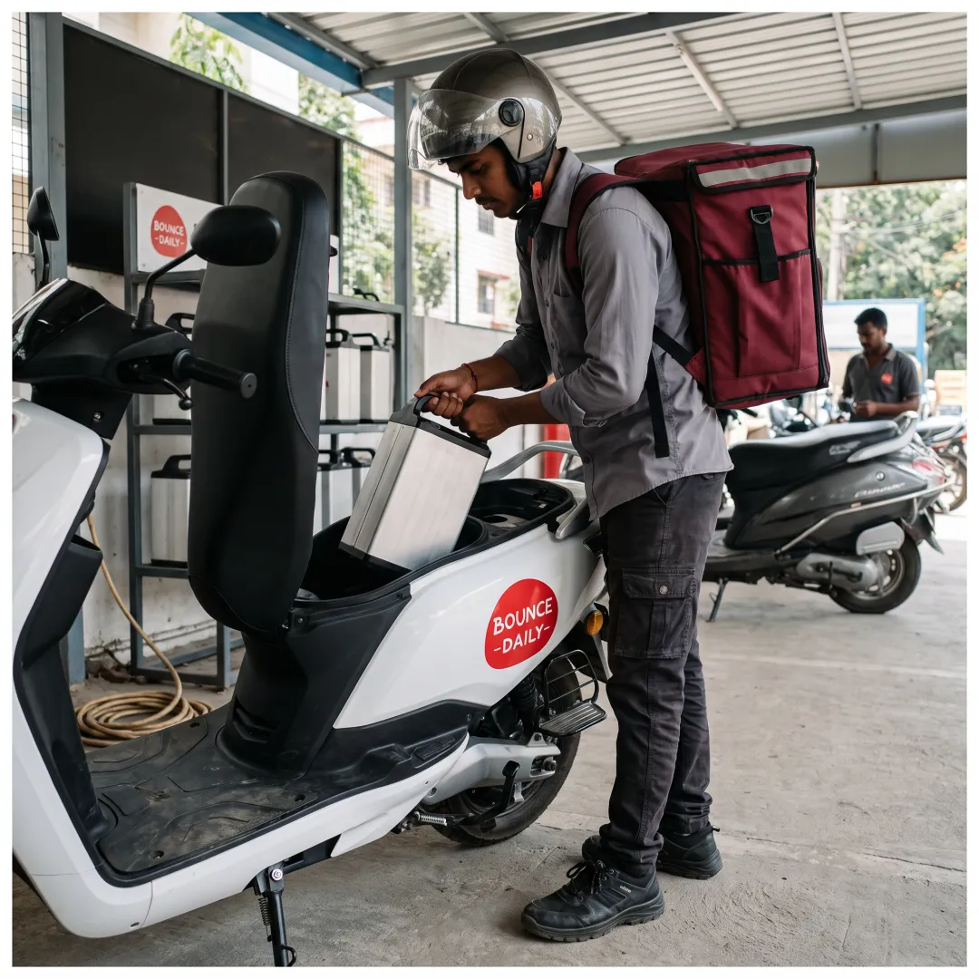 Delivery partner swapping an EV scooter battery