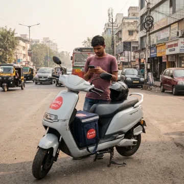 Delivery rider checking job opportunities on a phone