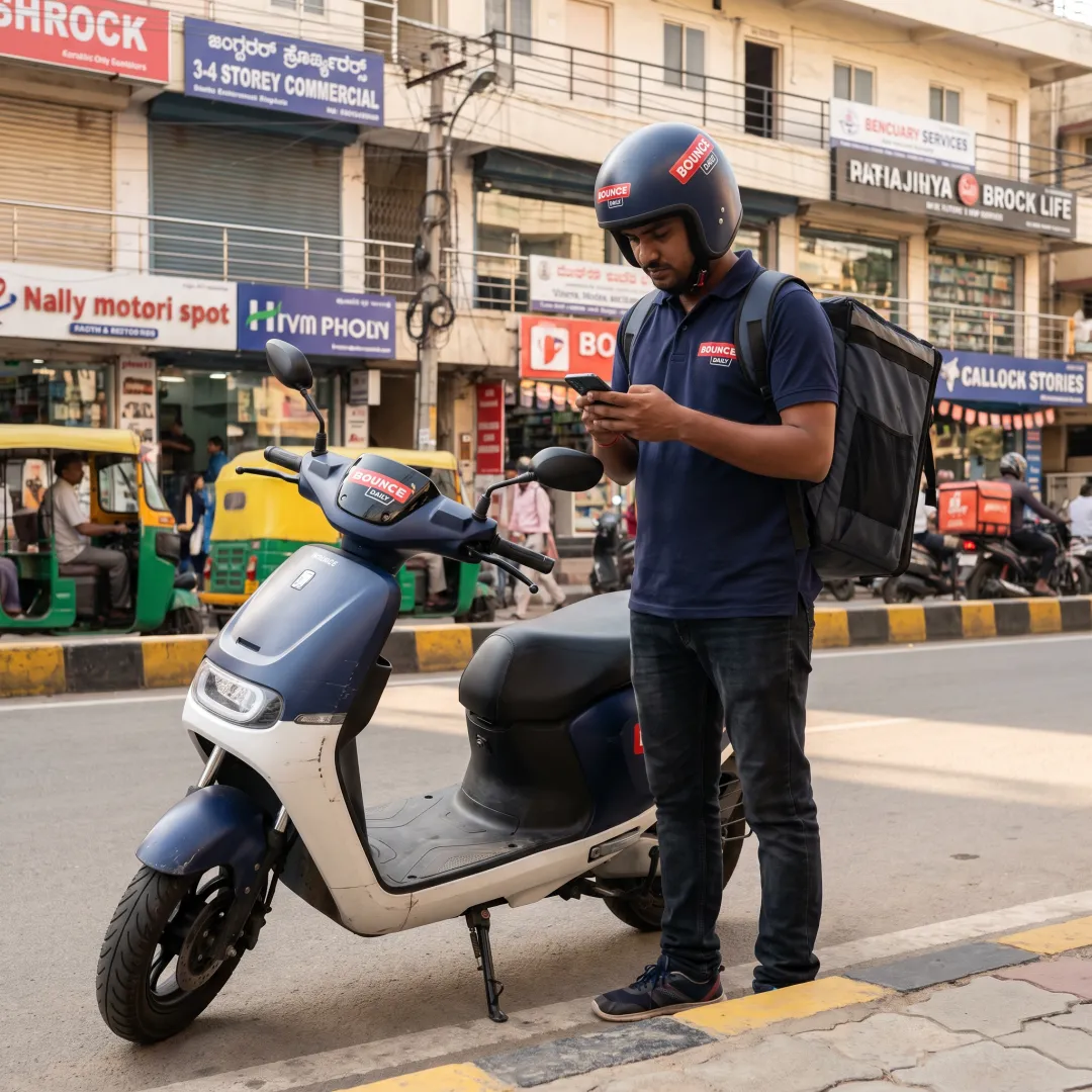 Delivery rider using an electric scooter