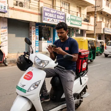 Rider reviewing delivery opportunities on phone