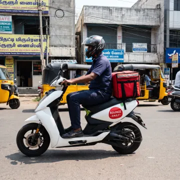Delivery rider on an electric scooter