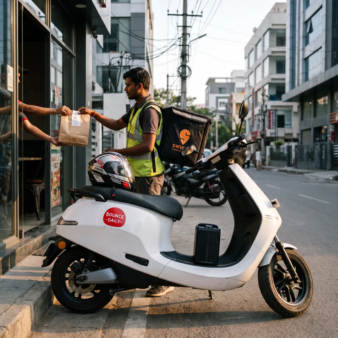 Delivery rider using an electric scooter