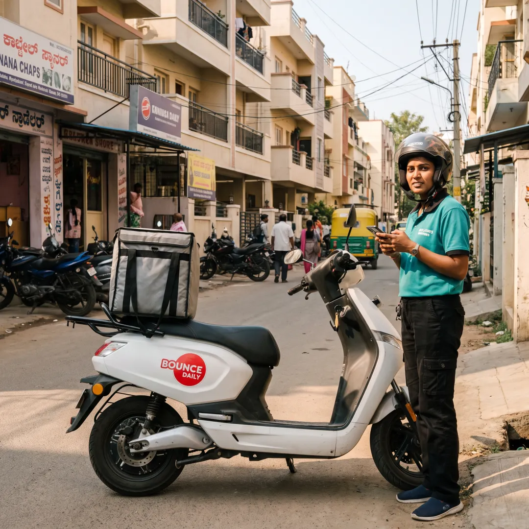 Woman delivery partner with an electric scooter