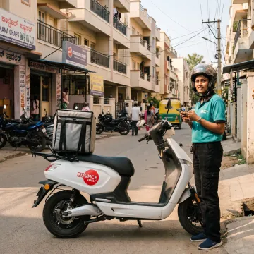Woman delivery partner with an electric scooter