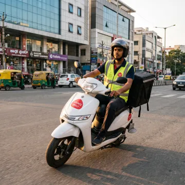 Delivery rider on an electric scooter in Bangalore