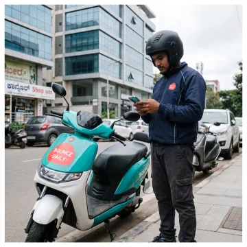 Delivery partner reviewing work opportunities on a phone
