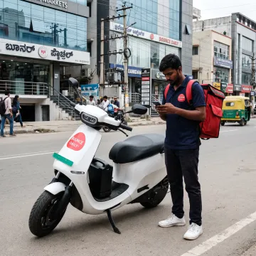 Delivery rider with an electric scooter