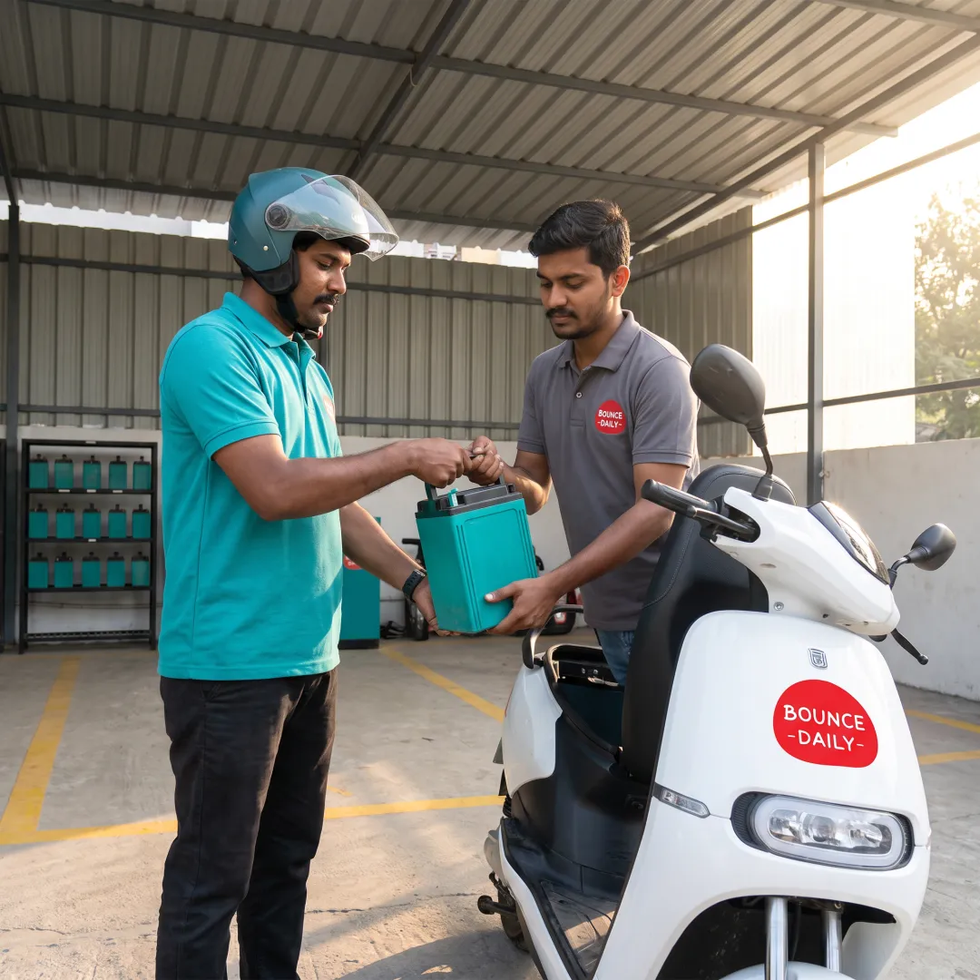 Rider collecting an EV scooter at a hub