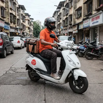 Delivery rider on an electric scooter in Mumbai
