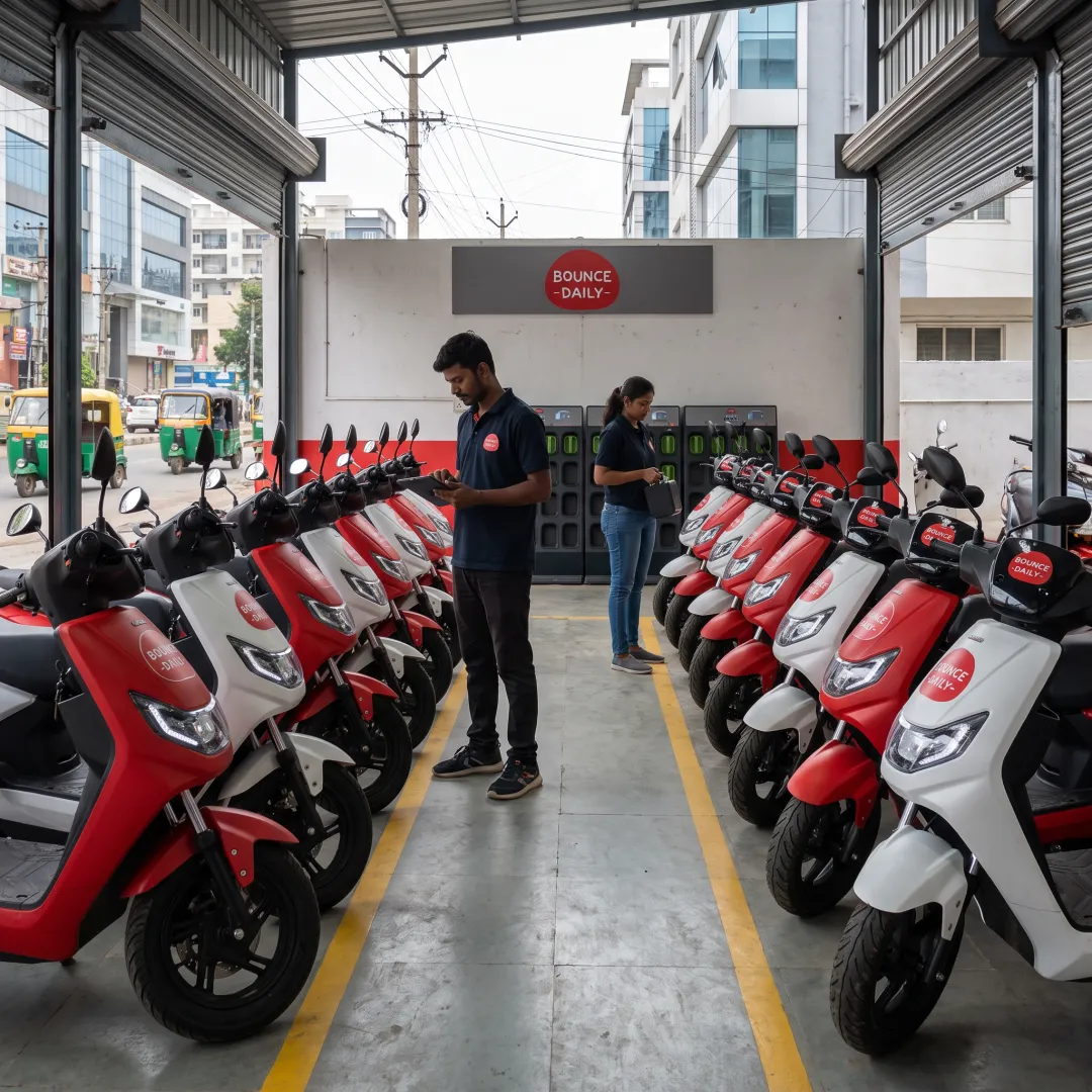 Bounce Daily electric scooters prepared at a managed rental hub