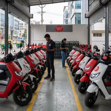 Bounce Daily electric scooters prepared at a managed rental hub